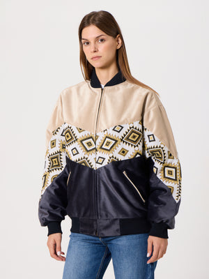 Bomber Cream & Black Vintage Jacket S