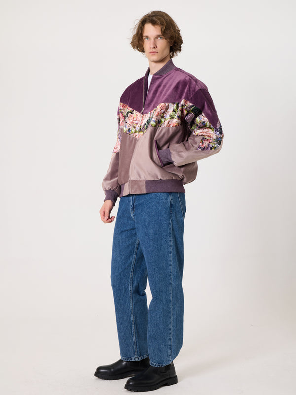 Bomber Burgundy & Pink Velvet Vintage Jacket XL