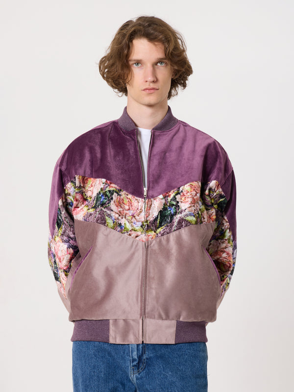 Bomber Burgundy & Pink Velvet Vintage Jacket XL