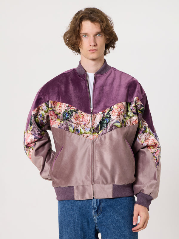 Bomber Burgundy & Pink Velvet Vintage Jacket XL