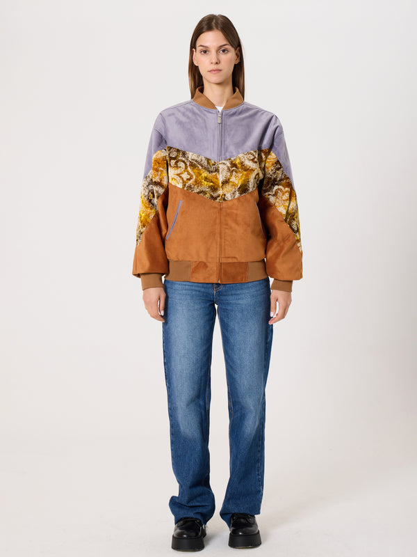 Bomber Grey & Camel Brown Vintage Jacket XS