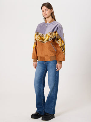 Bomber Grey & Camel Brown Vintage Jacket XS