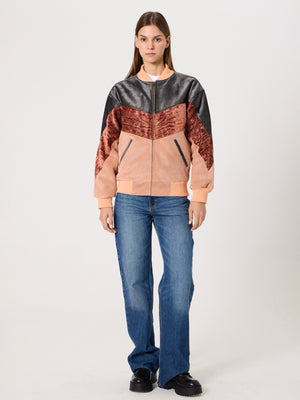 Bomber Dark Grey & Salmon Vintage Jacket XS