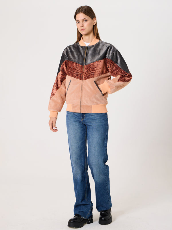 Bomber Dark Grey & Salmon Vintage Jacket XS