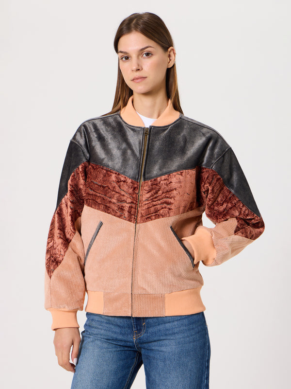 Bomber Dark Grey & Salmon Vintage Jacket XS