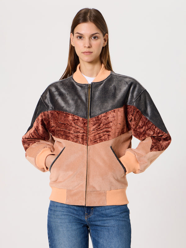 Bomber Dark Grey & Salmon Vintage Jacket XS