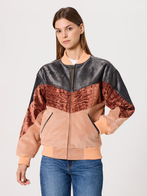 Bomber Dark Grey & Salmon Vintage Jacket XS