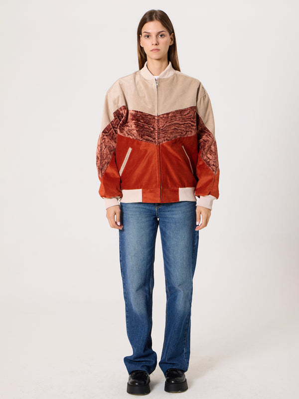 Bomber Soft Cream & Brick Orange Vintage Jacket S