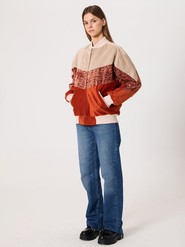 Bomber Soft Cream & Brick Orange Vintage Jacket S