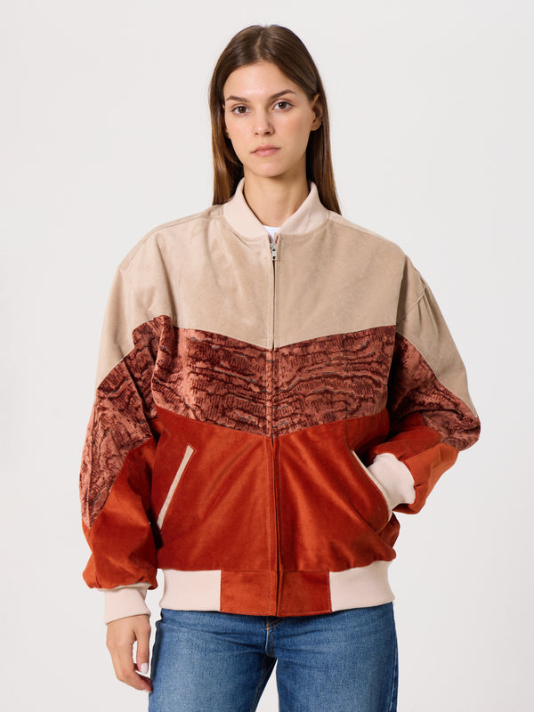 Bomber Soft Cream & Brick Orange Vintage Jacket S