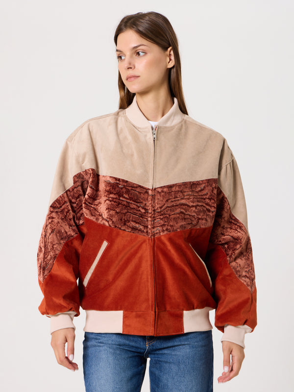 Bomber Soft Cream & Brick Orange Vintage Jacket S