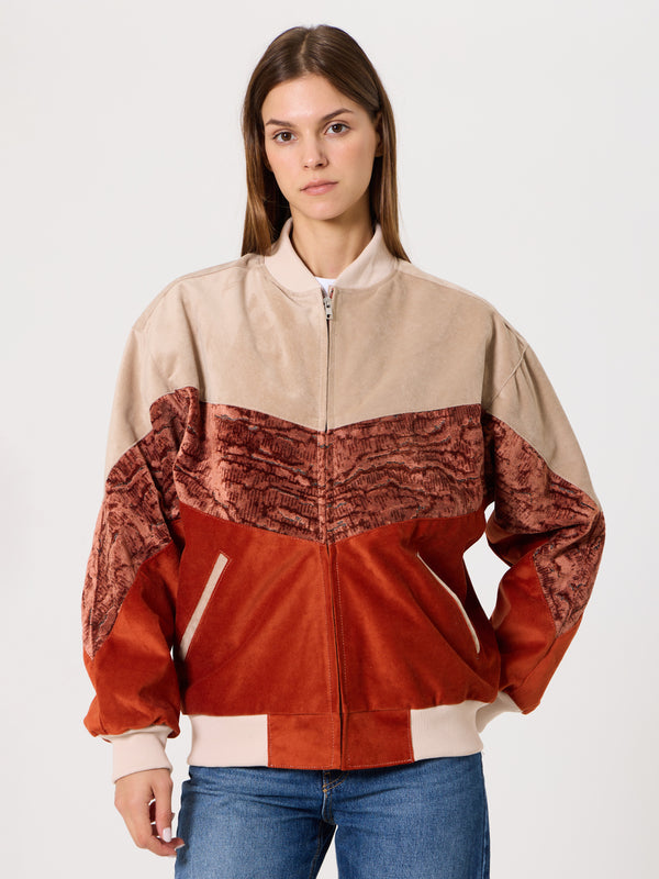 Bomber Soft Cream & Brick Orange Vintage Jacket S
