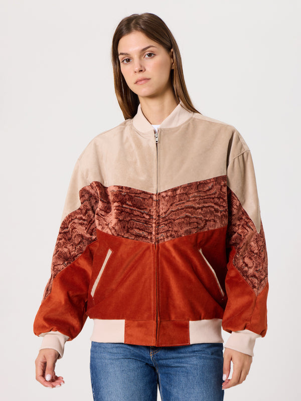 Bomber Soft Cream & Brick Orange Vintage Jacket S