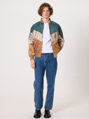 Bomber Cyan & Caramel Vintage Jacket S
