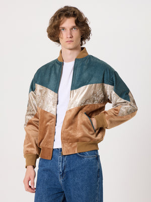 Bomber Cyan & Caramel Vintage Jacket S