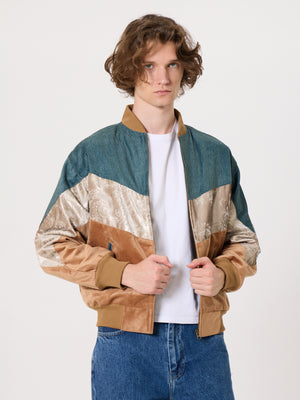 Bomber Cyan & Caramel Vintage Jacket S