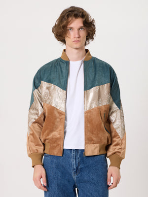 Bomber Cyan & Caramel Vintage Jacket S