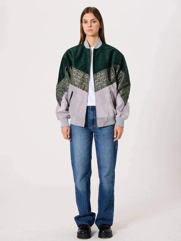 Bomber Emerald & Light Grey Vintage Jacket S