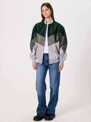 Bomber Emerald & Light Grey Vintage Jacket S