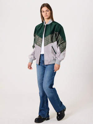 Bomber Emerald & Light Grey Vintage Jacket S