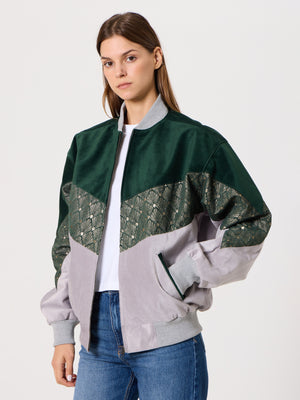 Bomber Emerald & Light Grey Vintage Jacket S