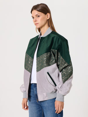 Bomber Emerald & Light Grey Vintage Jacket S