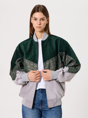 Bomber Emerald & Light Grey Vintage Jacket S