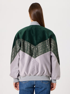 Bomber Emerald & Light Grey Vintage Jacket S