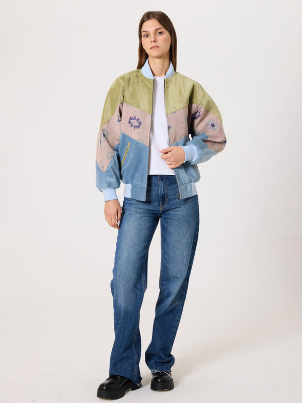 Bomber Light Green & Blue Vintage Jacket XS