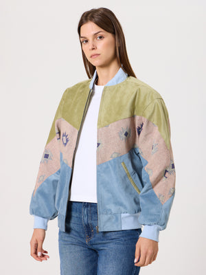 Bomber Light Green & Blue Vintage Jacket XS