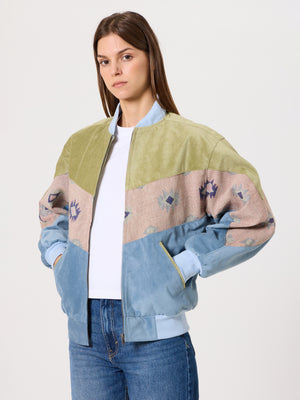 Bomber Light Green & Blue Vintage Jacket XS