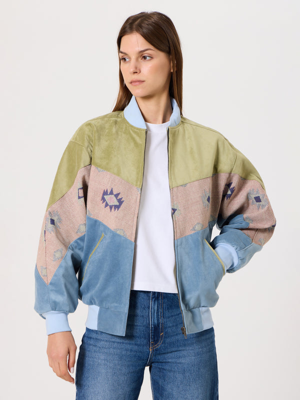 Bomber Light Green & Blue Vintage Jacket XS