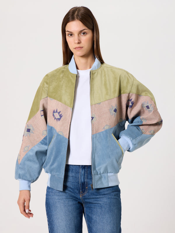 Bomber Light Green & Blue Vintage Jacket XS