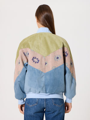 Bomber Light Green & Blue Vintage Jacket XS
