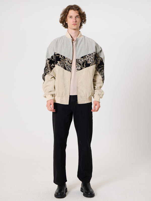 Bomber Light Grey & Cream White Vintage Jacket XXXL