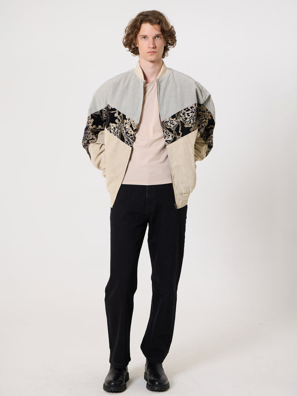 Bomber Light Grey & Cream White Vintage Jacket XXXL