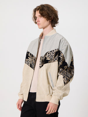 Bomber Light Grey & Cream White Vintage Jacket XXXL