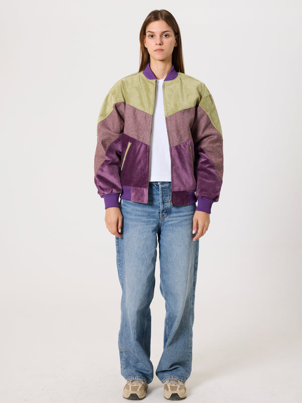 Bomber Light Green & Purple Vintage Jacket XS