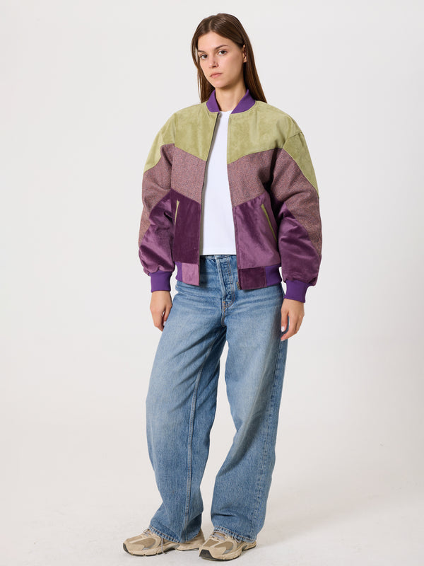 Bomber Light Green & Purple Vintage Jacket XS