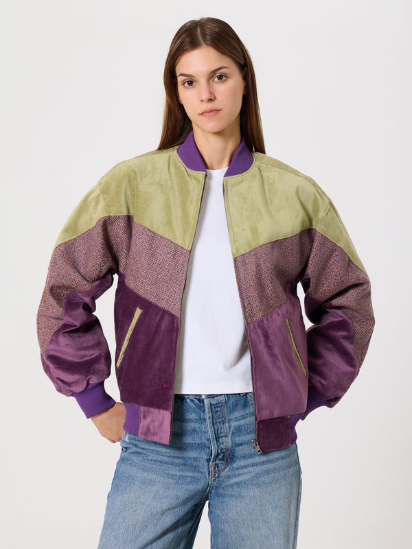 Bomber Light Green & Purple Vintage Jacket XS
