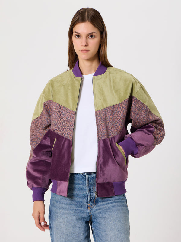 Bomber Light Green & Purple Vintage Jacket XS