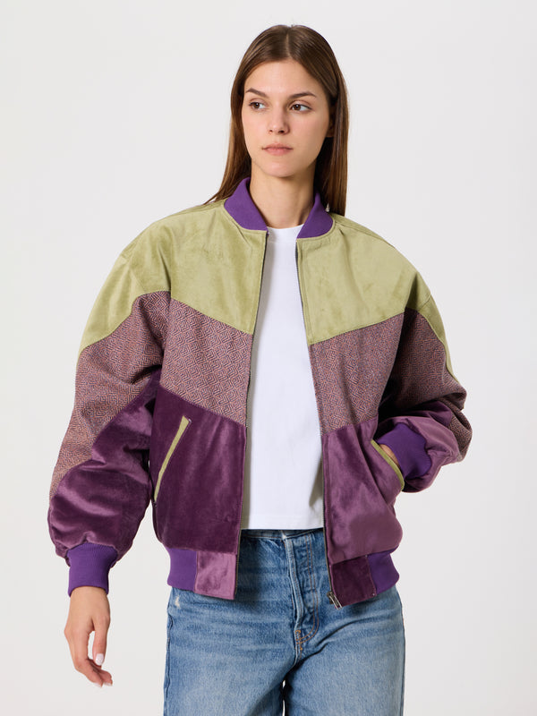 Bomber Light Green & Purple Vintage Jacket XS