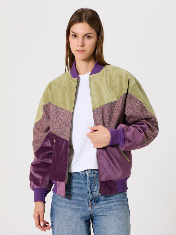 Bomber Light Green & Purple Vintage Jacket XS