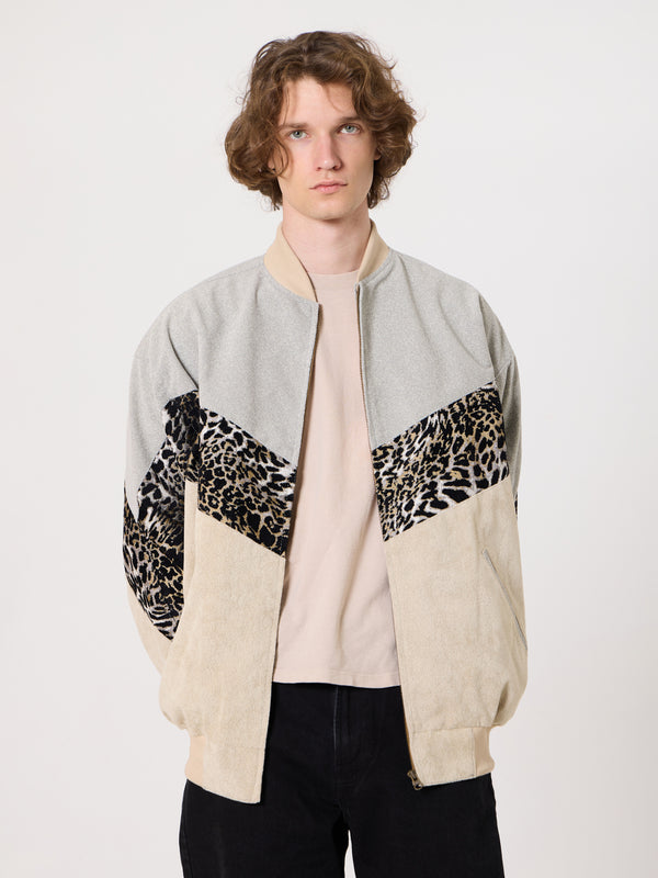 Bomber Light Grey & Ivory Vintage Jacket XXL