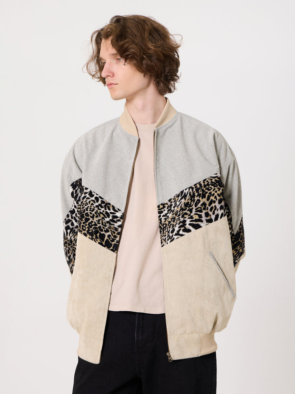 Bomber Light Grey & Ivory Vintage Jacket XXL