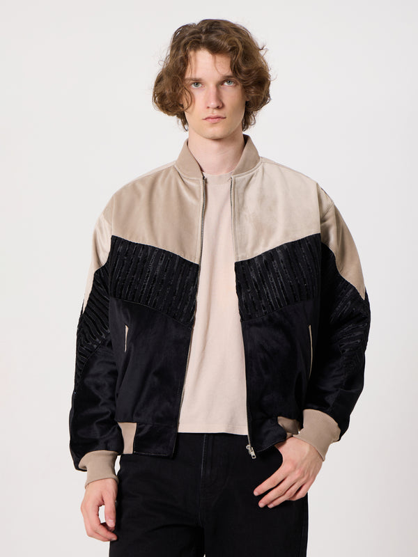 Bomber Ivory White & Black Vintage Jacket L