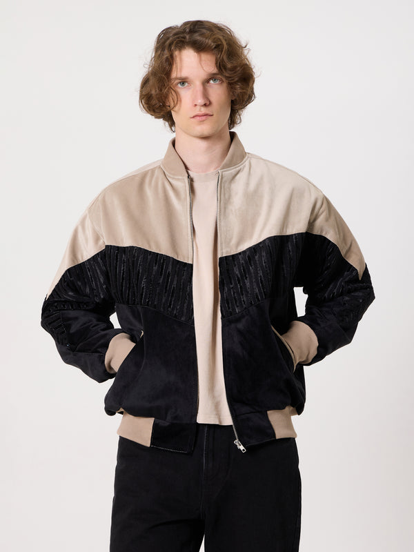 Bomber Ivory White & Black Vintage Jacket L