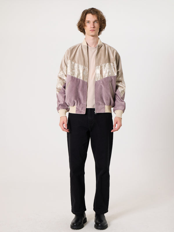 Bomber Ivory Cream & Lilac Vintage Jacket L