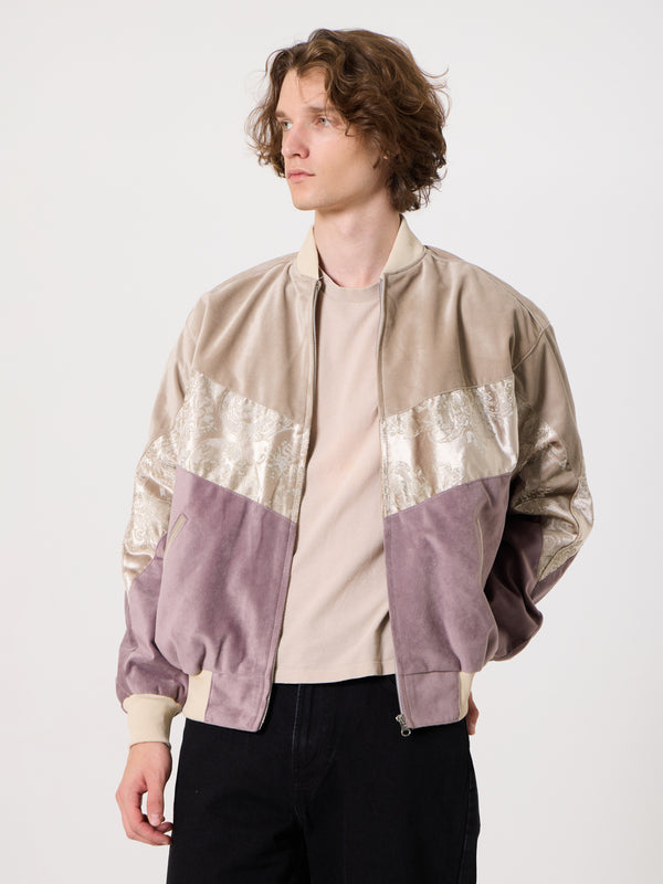 Bomber Ivory Cream & Lilac Vintage Jacket L