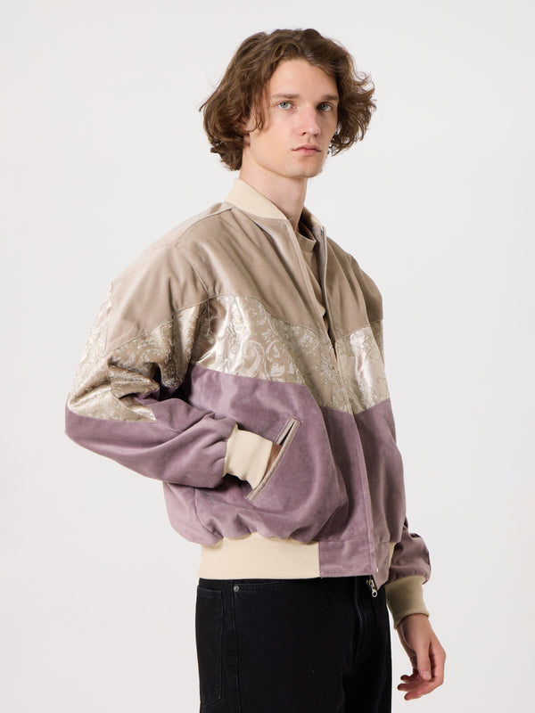 Bomber Ivory Cream & Lilac Vintage Jacket L